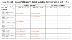 2020年4月上海自考各专业课程考试日程安排表（第二周）