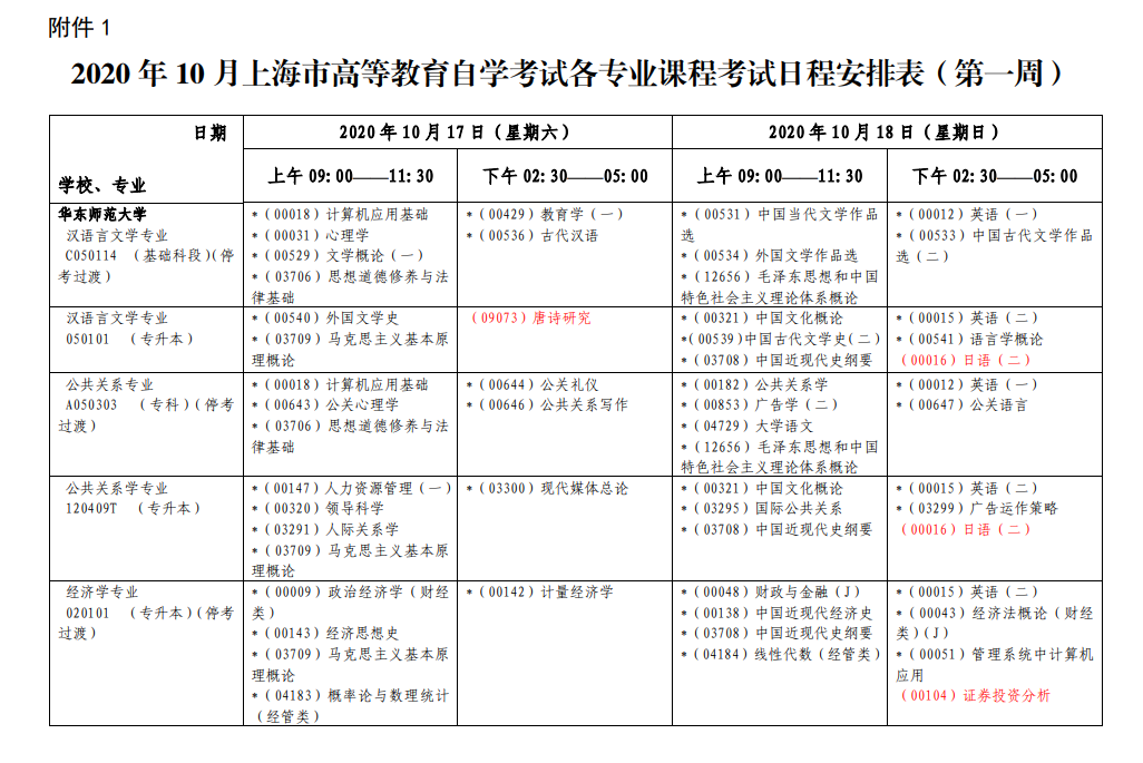 考试安排表