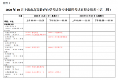<b>2020年10月上海市自考各专业科目延期考试日程安排（第二周）</b>