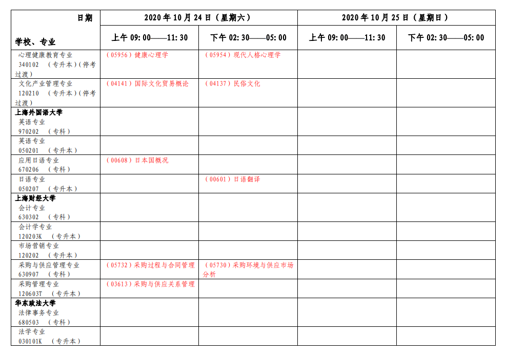 考试安排表